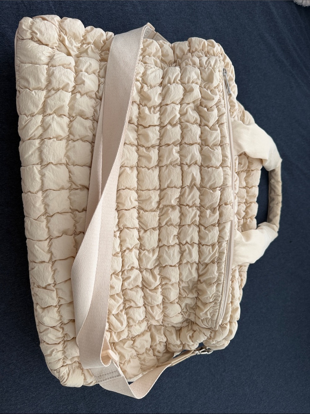 Women's Cream Quilted Laptop Tote Bag with Detachable Strap